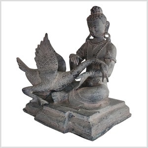 Buddha Statue with Swan - Brass stone grey 23 cm 4kg - A sign of charity