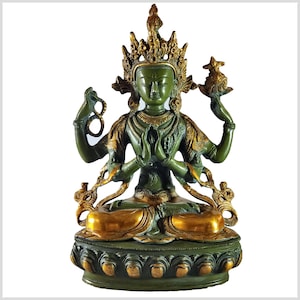 Avalokiteshvara Chenrezig statue 34 cm brass antique green