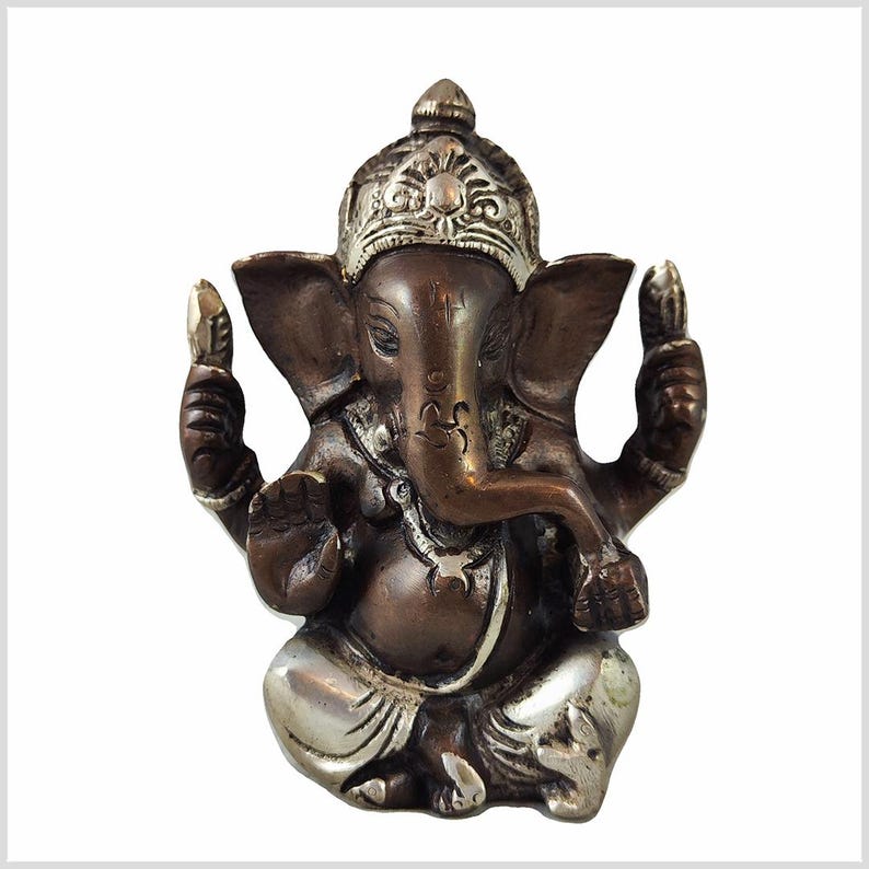 Lord Ganesha Messing 11,5cm 760g Handarbeit *viele verschiedene Farben* Kupfersilber