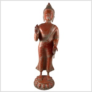 Stojący Budda mosiężny czerwony antyczny 54 cm 5,9 kg