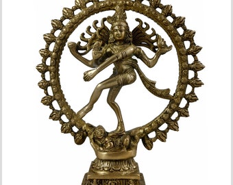 Tanzender Shiva Nataraja im Feuerkreis Hindu Gottheit 28cm 2,2kg Messing Natraj Ganesha Aum
