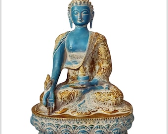 Medicijnboeddha messing blauw goud 33 cm 4kg - Boeddha van Gezondheid Medicijnboeddha