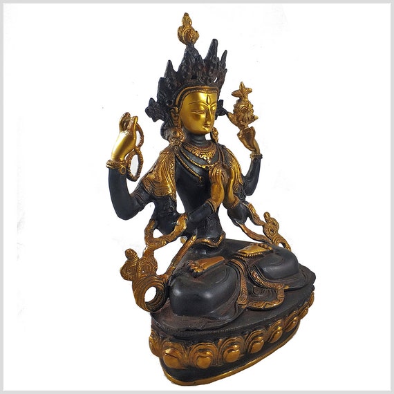 Avalokiteshvara Chenrezig 36 cm 3,8 Kilo Messing Nepal Tara Buddha Chen Rezig 