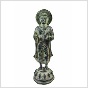 Buddha statue standing - antique brass green 30 cm