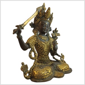 Statue Manjushri Monju Travail d'incrustation en laiton 27,3 cm 2,9 kg Bouddhisme Tara Bodhisattva