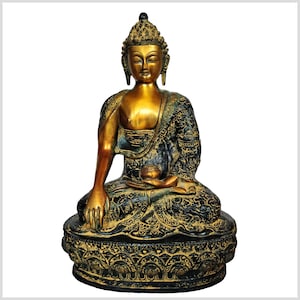 Buddha statue Earthing Buddha brass yellow-green 33 cm 4kg