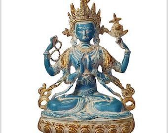 Avalokiteshvara Chenrezig brass blue gold 34 cm
