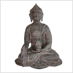 Medicine Buddha Ashtamangala 25 cm brass stone grey - handmade from Nepal
