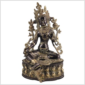 Green Tara Shyama brass black yellow antique 36 cm 4.3kg