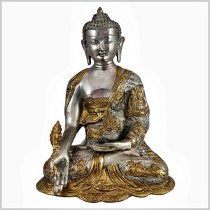 Medicine Buddha Bhaisajyaguru brass silver plated 29 cm 6kg