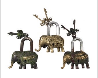 Chest lock padlock - various animals and other representations - brass handcraft