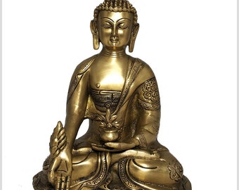 Medicine Buddha Brass 25 cm Ashtamangala for physical and mental health