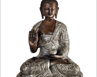 Lehrender Buddha 23 cm 2,6 Kilo Messing Antik Nepal Indien Buddhismus Mudra 