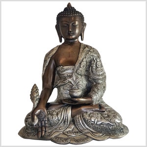 Medicine Buddha Bhaisajyaguru Brass Copper Silver 29 cm 6kg - Handmade in Nepal