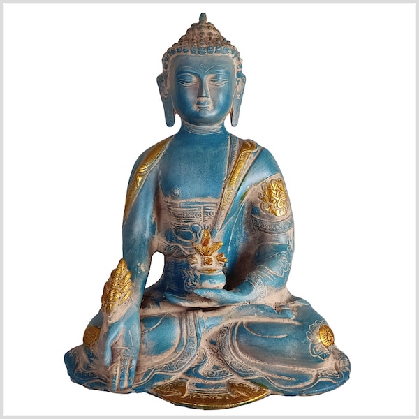 Medizinbuddha Messing blaugold 25cm 3kg Handarbeit