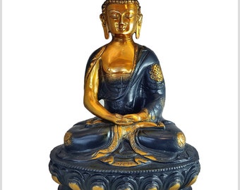 Enlightened Buddha Meditation Buddha Ashtamangala brass black gold 31 cm