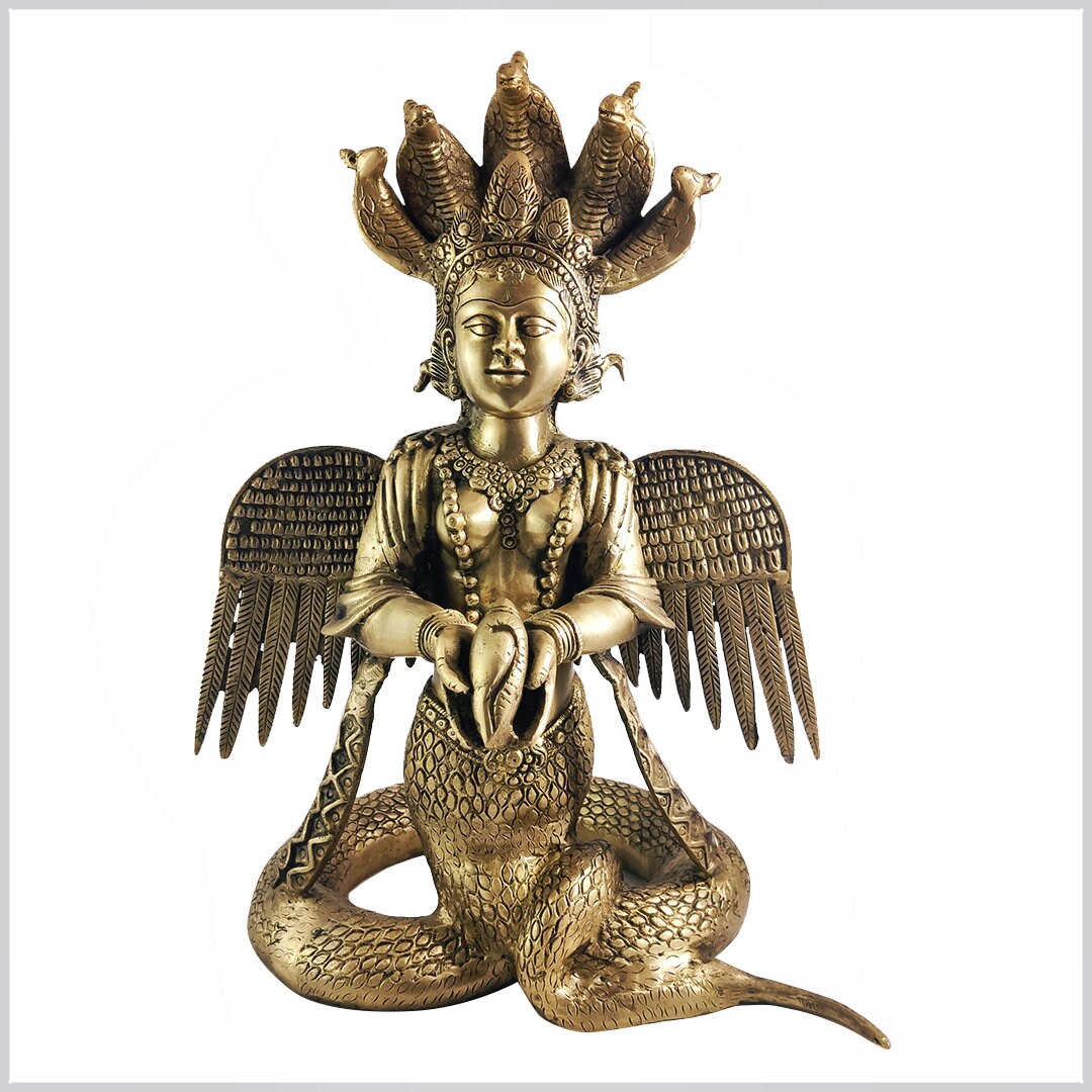Nag Kanya Naga Kanya Snake Goddess Angel Goddess of Fertility and Nature Buddhism Buddha Statue Tibetan Brass Handmade 45.7 cm