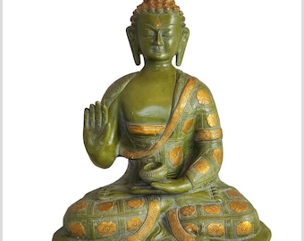 Blessing Buddha Abhaya Mudra 35.5 cm green antique
