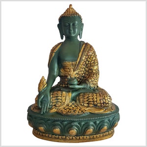 Medizinbuddha Brass Inlay work green gold 34 cm 4,4kg