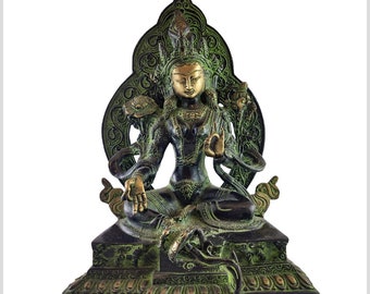 Green Tara statue brass antique green 24 cm 2.8kg