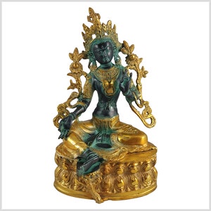 Green Tara Shyama Brass Petrol Gold 36 cm 4,3kg SINGLE PIECE