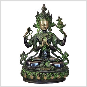 Avalokiteshvara Statue 34 cm Brass Green Antique Tara Buddha Statue of Charity