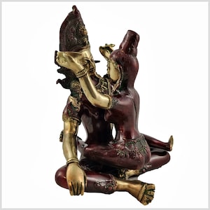Yab-Yum Shakti Buddha Brass red gold 25 cm Handmade Tantraism
