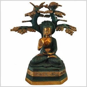 Buda com árvore da vida - 25 cm 3,5kg latão verde antigo