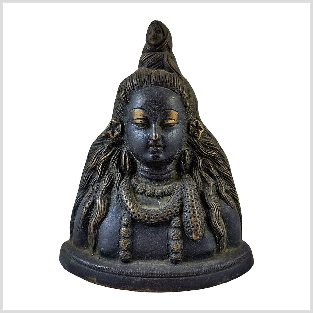 Masque Visage Shiva En Laiton Ancien - Dieu Hindou, Artisanal, Vintage Début 1900