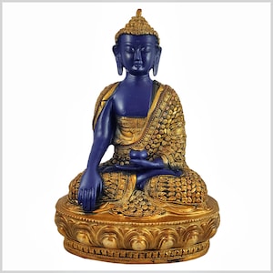 Erdender Buddha Shakyamuni Statue 31cm 4,4kg blaugold mit Steinarbeit *Einzelstück*