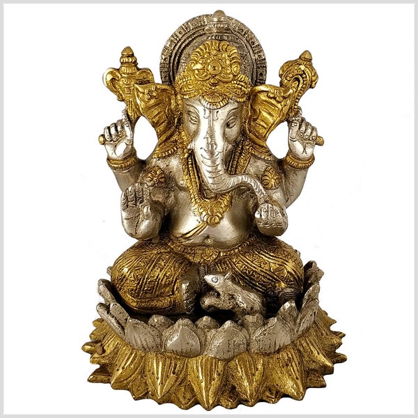 Statue de Ganesha sur lotus - 1,6kg 13,5cm