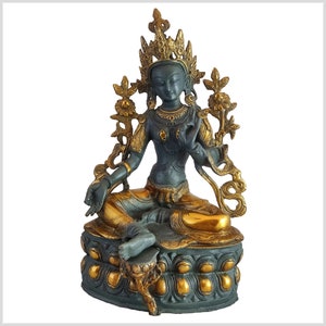 Green Tara Shyama brass grey gold 36 cm 3.7 kg - handmade in Nepal
