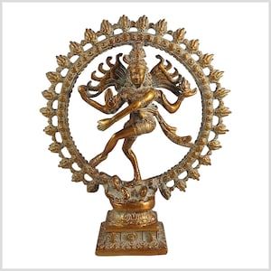 Dancing Shiva in a fire circle Hindu deity 28 cm 2.2 kg brass gold antique