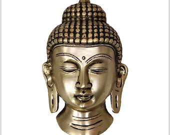 Boeddha hoofdmasker voor aan de muur messing 14 cm