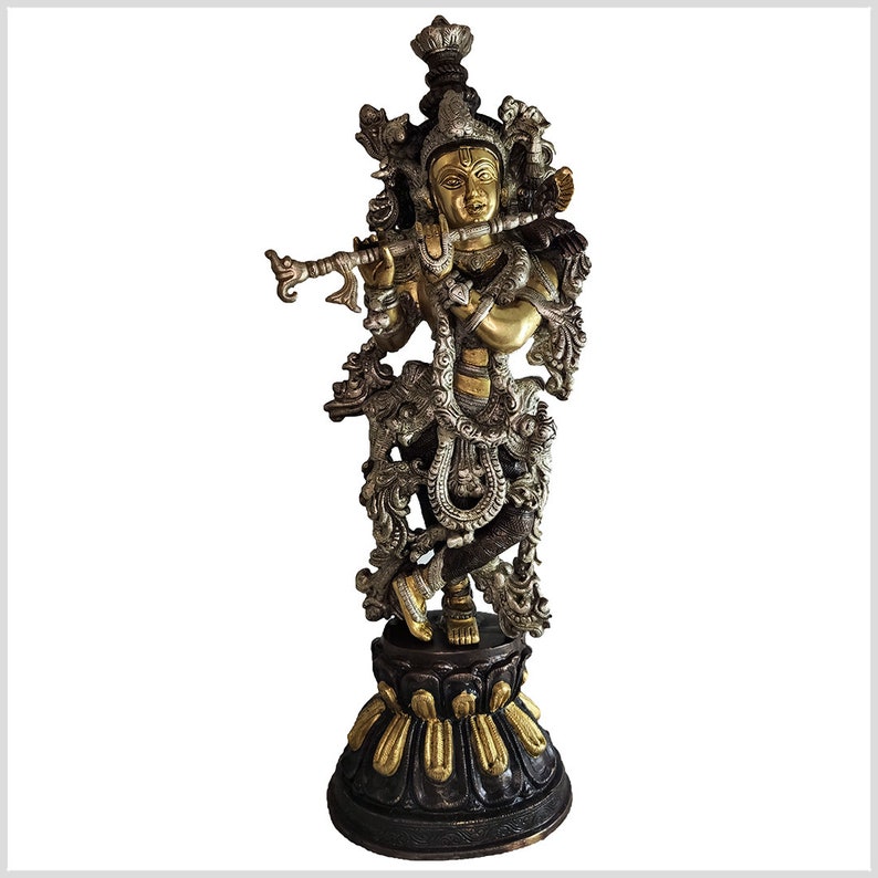 Krishna Lotus Brass Tricoloure 51 cm 8kg - Handmade of brass