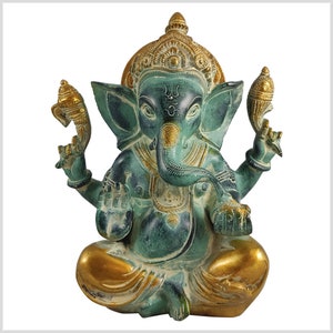 Ganesha the god of luck - 21 cm 3kg brass antique green - unique piece