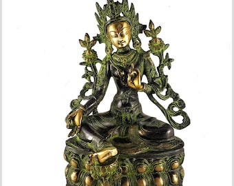 Green Tara brass antique Shyama 36 cm 4.2 kg handmade Buddhism Nepal