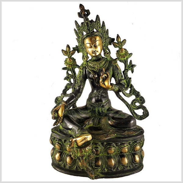 Grüne Tara Messing antik Shyama 36cm 3,7kg Handarbeit Buddhismus Nepal
