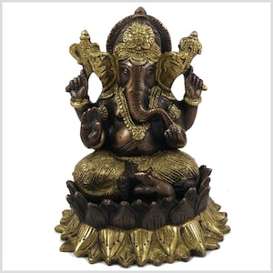 Ganesha on lotus flower – brass/copper, 14 cm 1.6 kg - God of luck and success