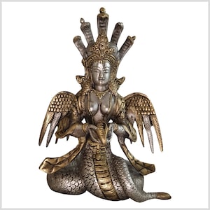 Nag Kanya snake goddess brass silver plated 20 cm handmade from Nepal