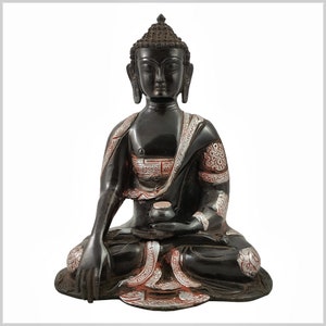 Grounding Buddha Ashtamangala black silver 25 cm