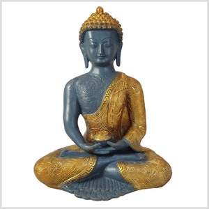 Buddha of Enlightenment Brass grey gold 32 cm with signs of happiness