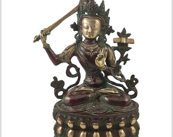 Manjushri - Buddha of Knowledge - brass red gold decorated - 36 cm 3,8kg