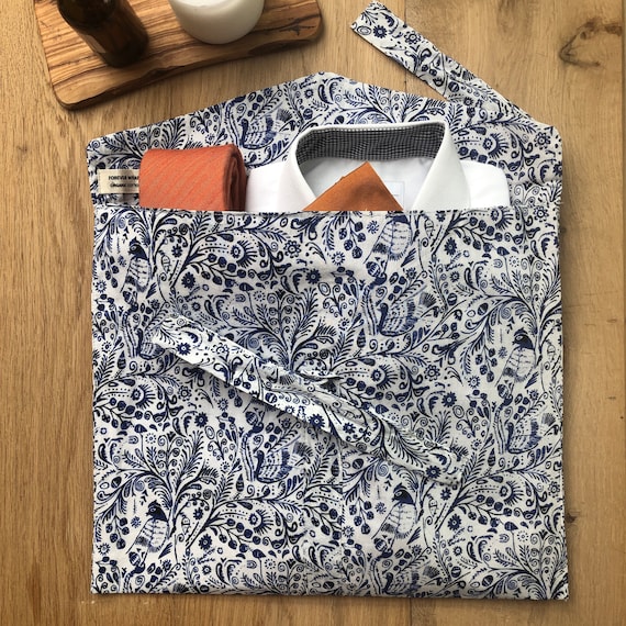 Fabric Gift Bag| Reusable Gift Wrap | Long Life | Bird Design - Blue and White | Red and White | Organic Cotton | Large & Small