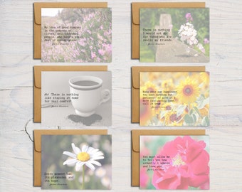 Jane Austen Note Cards | Set of 6 Blank Cards | Austen Novel Quotes | Literary Gift