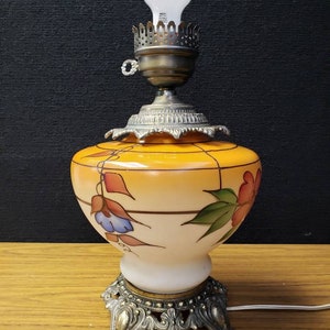 Glass Globe lamp painted floral  3 way lamp with light up base accurate casting hurricane lamp A4181