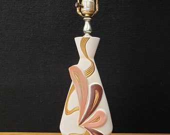 Vintage ceramic pink gold brown paisley lamp 1950s room decor