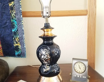 Vintage lamp Hollywood Regency black ceramic and gold