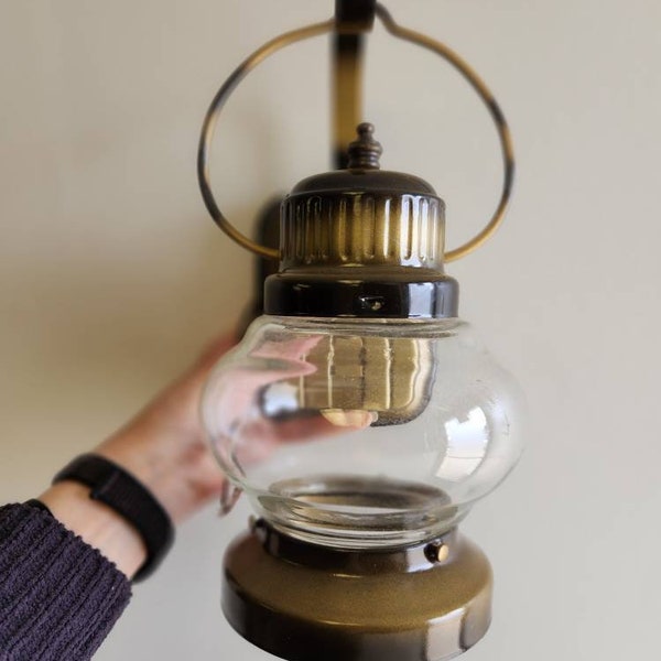 Nautical lantern wall lamp gold brown accent with clear glass globe nautical lighting
