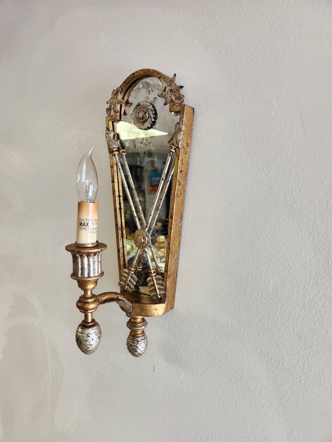 Mirrored Candle Wall Sconce Gold Leaf and Acorn Design With Etsy